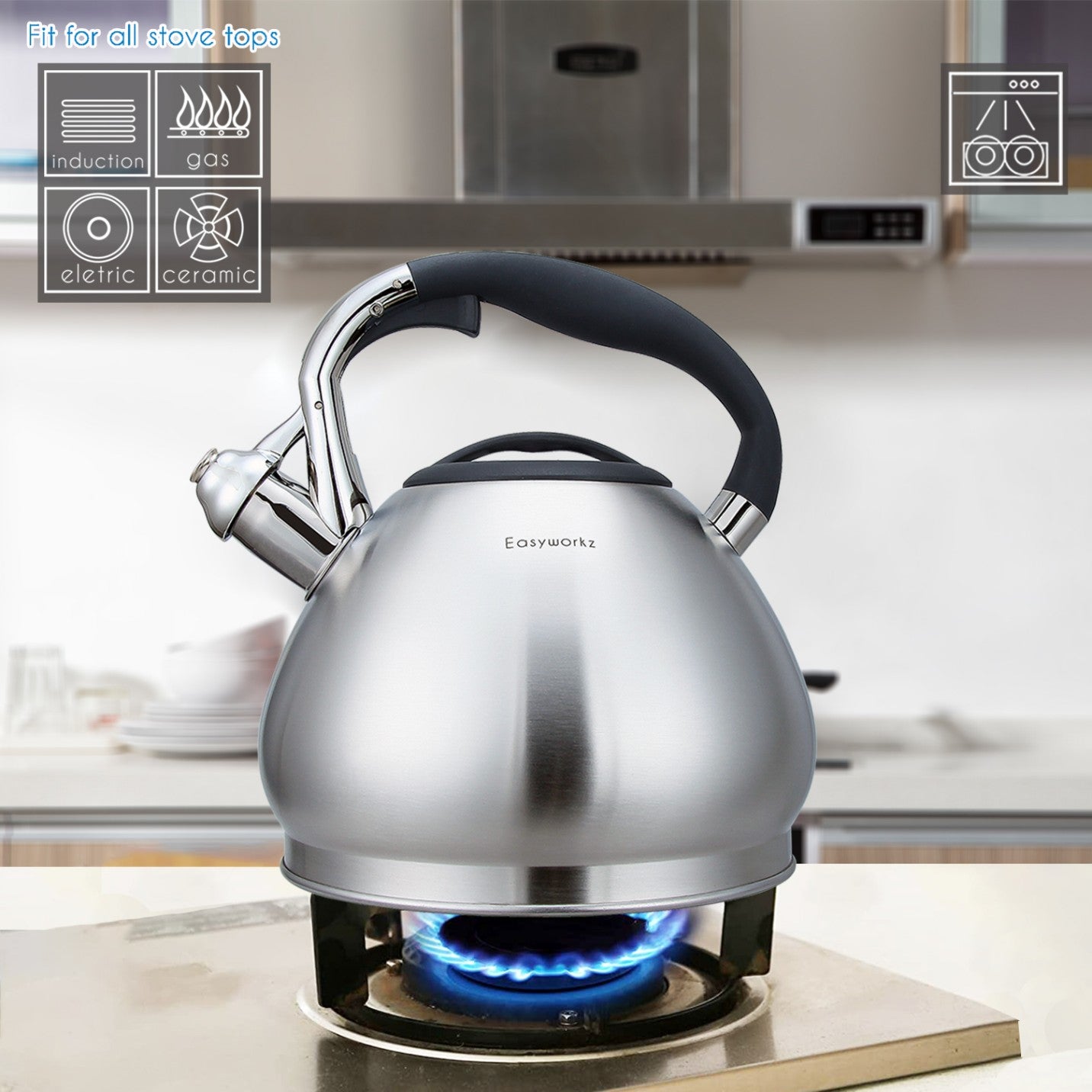 Easyworkz Whistling Stovetop Tea Kettle Food Grade Stainless Steel Hot Water Tea Pot With Loud Whistle