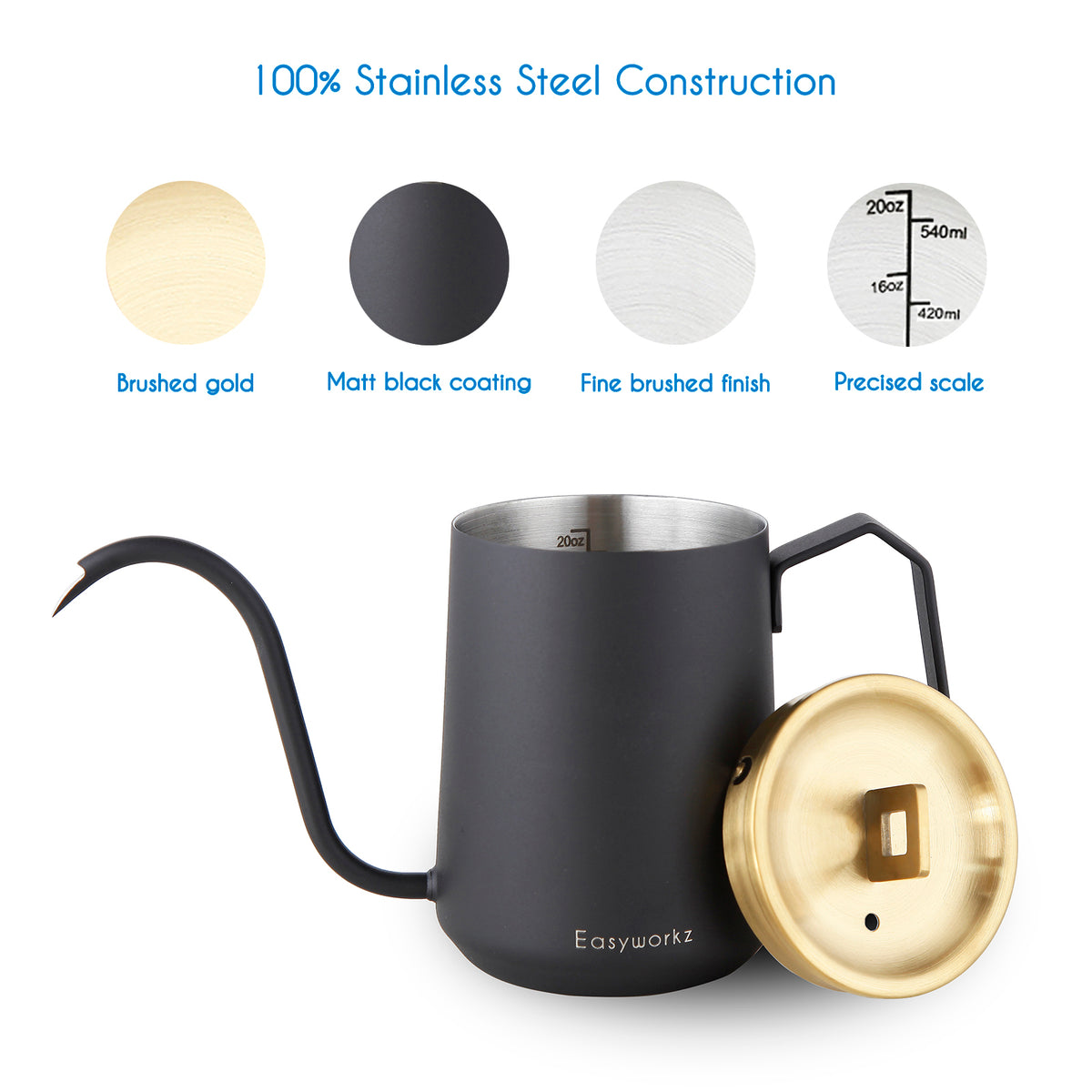Gooseneck Pour Over Coffee Kettle 20 oz Stainless Steel Hand Drip Coffee Pot With Long Narrow Spout