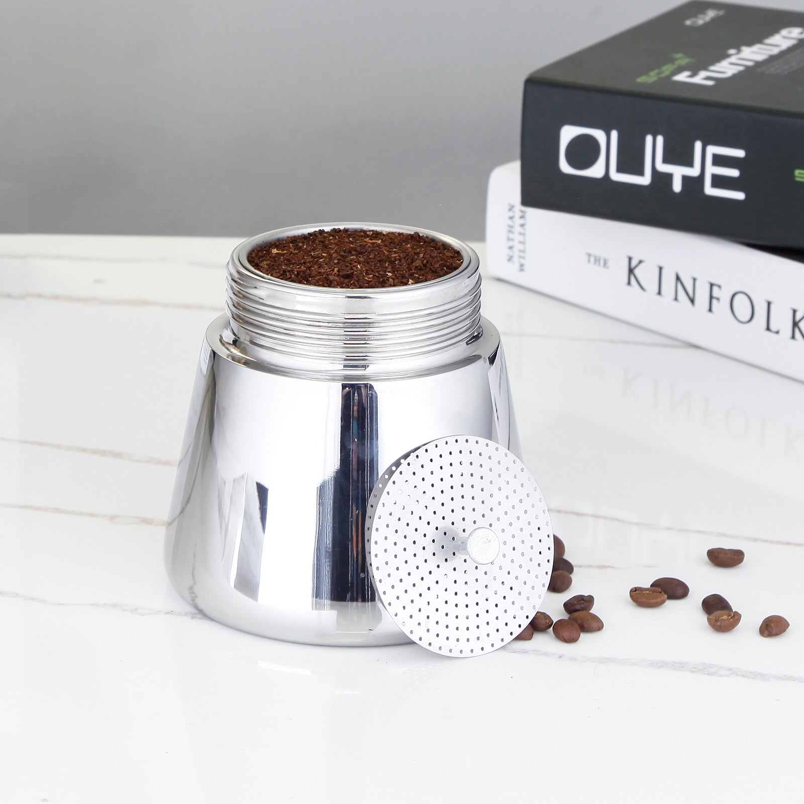 Easyworkz Stainless Steel Coffee Funnel Filter and Reducer & Set of Silicone Gasket Seals and Filter Screen, Espresso Maker Replacement