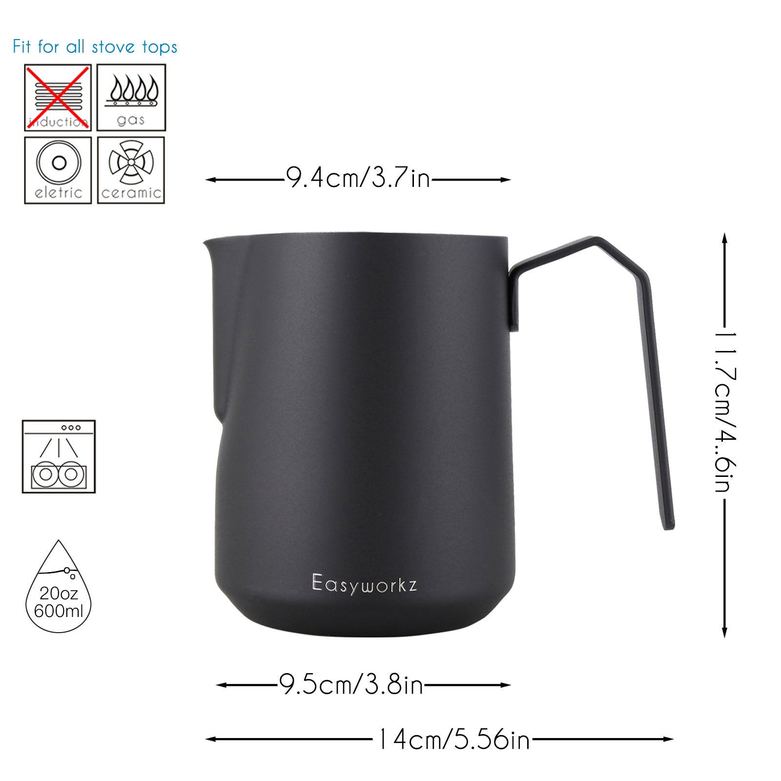 Espresso Steaming Pitcher Stainless Steel 20 oz Coffee Frothing Picther Milk Jug Cappuccino Latte Art Cup