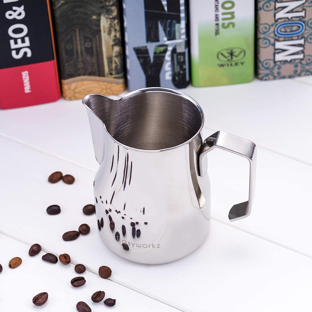 Easyworkz Espresso Steaming Pitcher 12-15 fl.oz(350-450 ml) Stainless Steel Coffee Frothing Picther Milk Jug Cappuccino Latte Art Cup, Silver