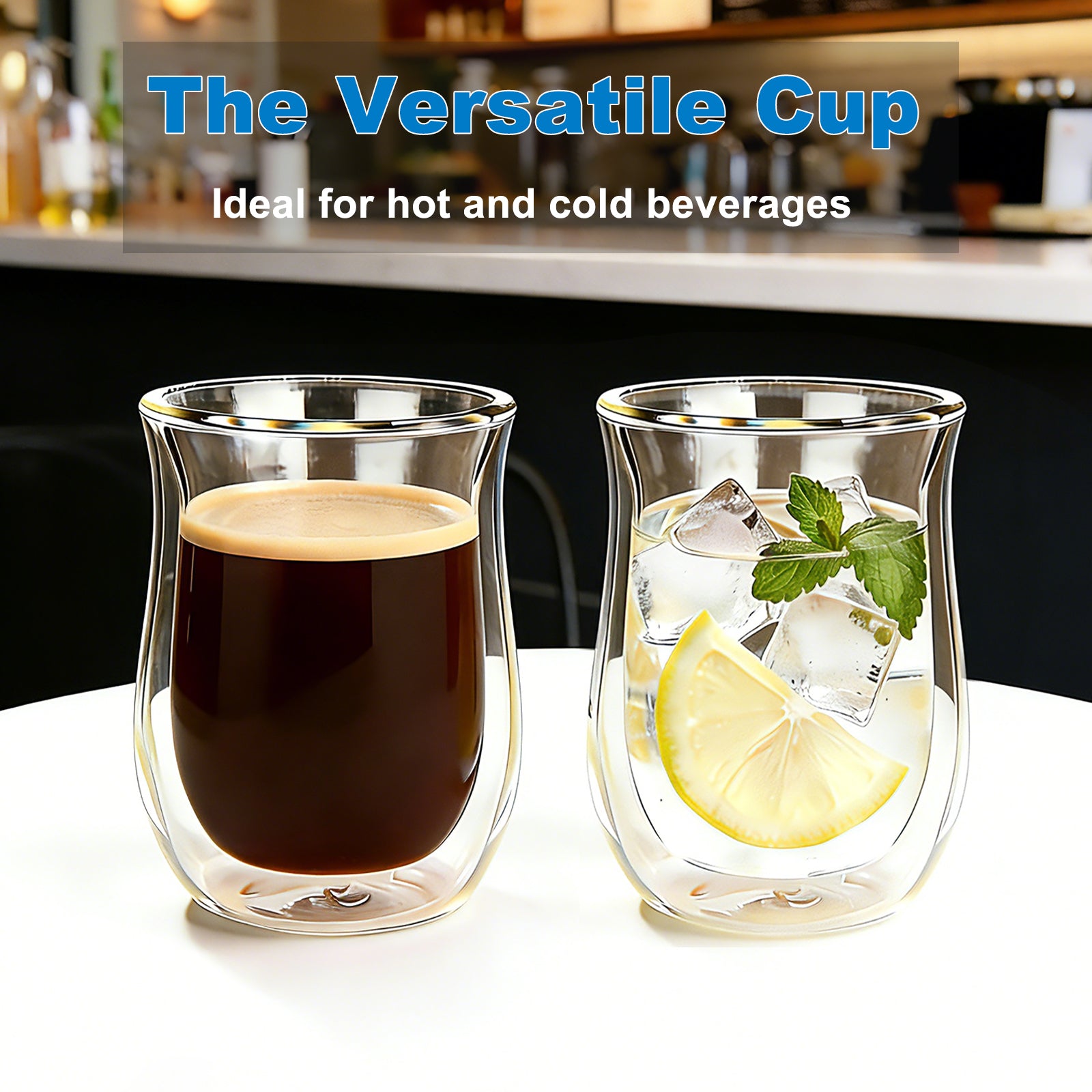 Easyworkz Double Walled Glass Coffee Mugs,Set of 2, Clear Borosilicate Glass Cups for Coffee, Tea, Whiskey, Cocktails