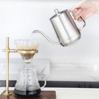 Easyworkz Gooseneck Pour Over Coffee Kettle 30 fl oz / 900 ml Stainless Steel Hand Drip Coffee Pot with Long Narrow Spout Suitable for Induction Cookers, Silver with Thermometer