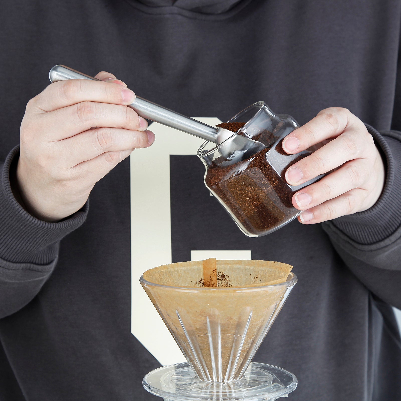 Cuillère doseuse à café Easyworkz en acier inoxydable, long manche creux, 7g, pour café moulu et thé en vrac, argent brossé
