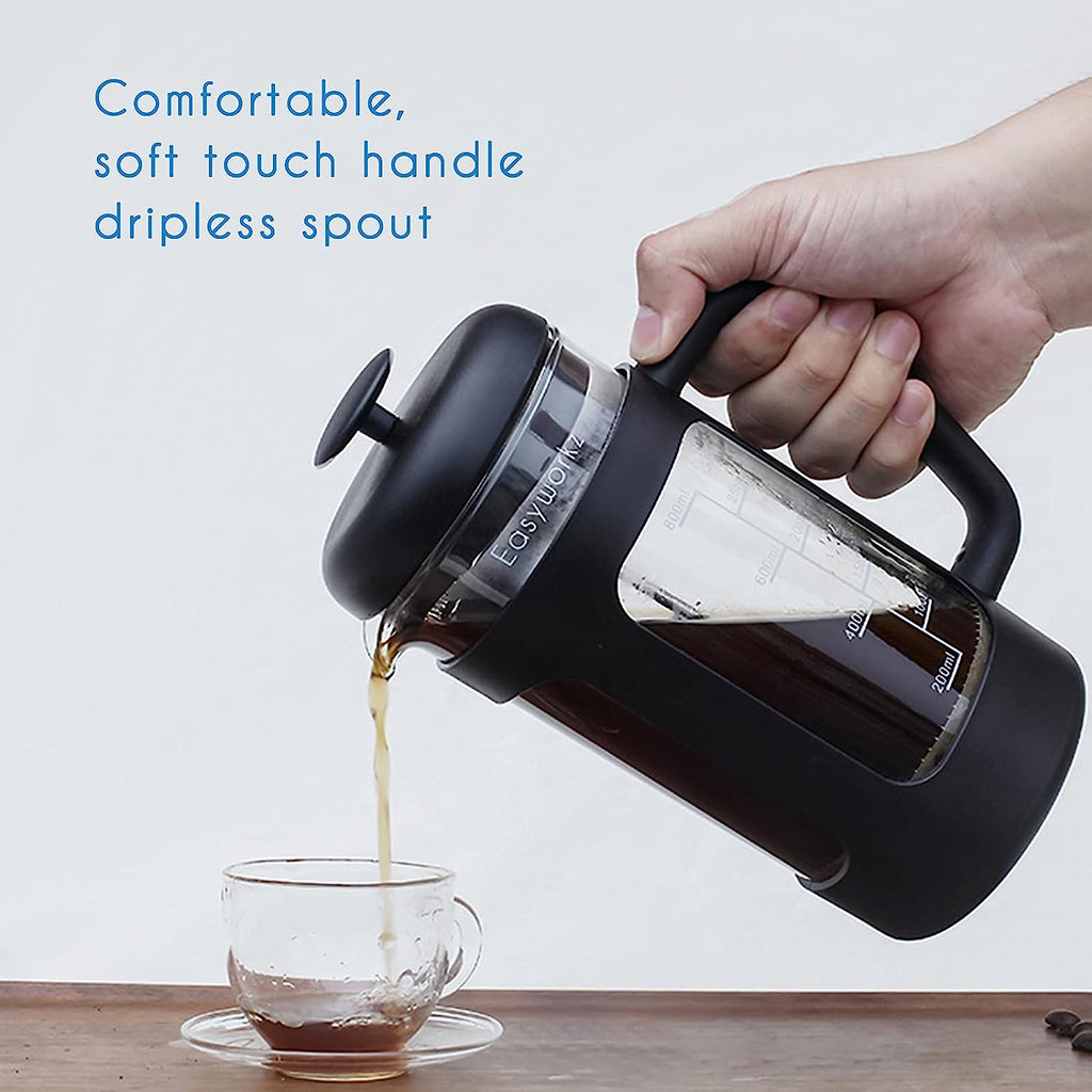 Easyworkz French Press 12 fl.oz / 350 ml Coffee Tea Maker with Borosilicate Glass,Soft Grip Handle, Black
