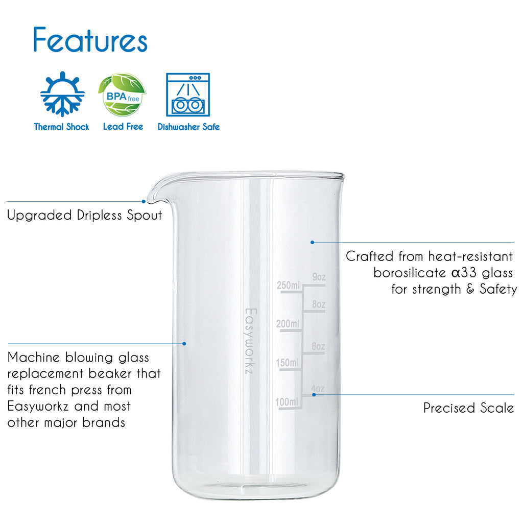 Easyworkz Borosilicate Glass Replacement Beaker for Easyworkz French Press Coffee Maker