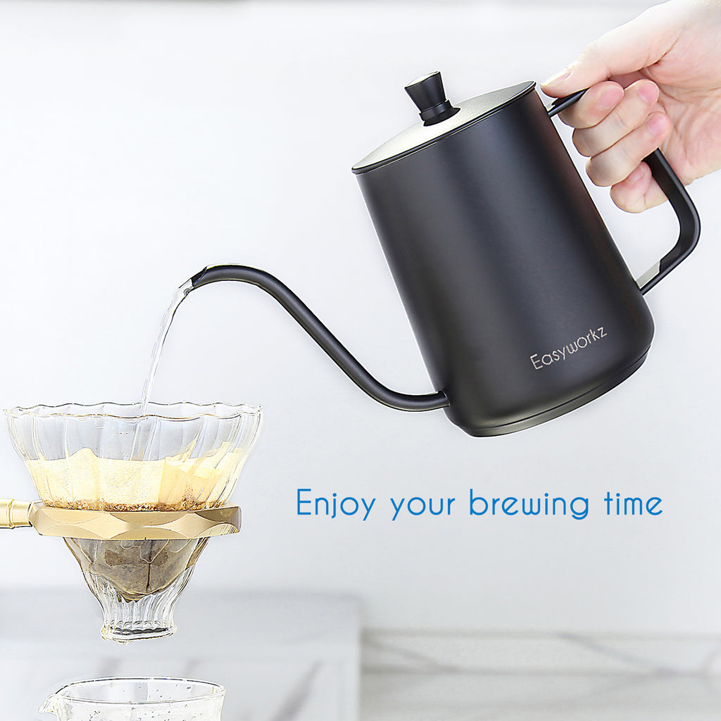 Easyworkz Gooseneck Pour Over Coffee Kettle 30 fl oz / 900 ml Stainless Steel Hand Drip Coffee Pot with Long Narrow Spout Suitable for Induction Cookers, Black