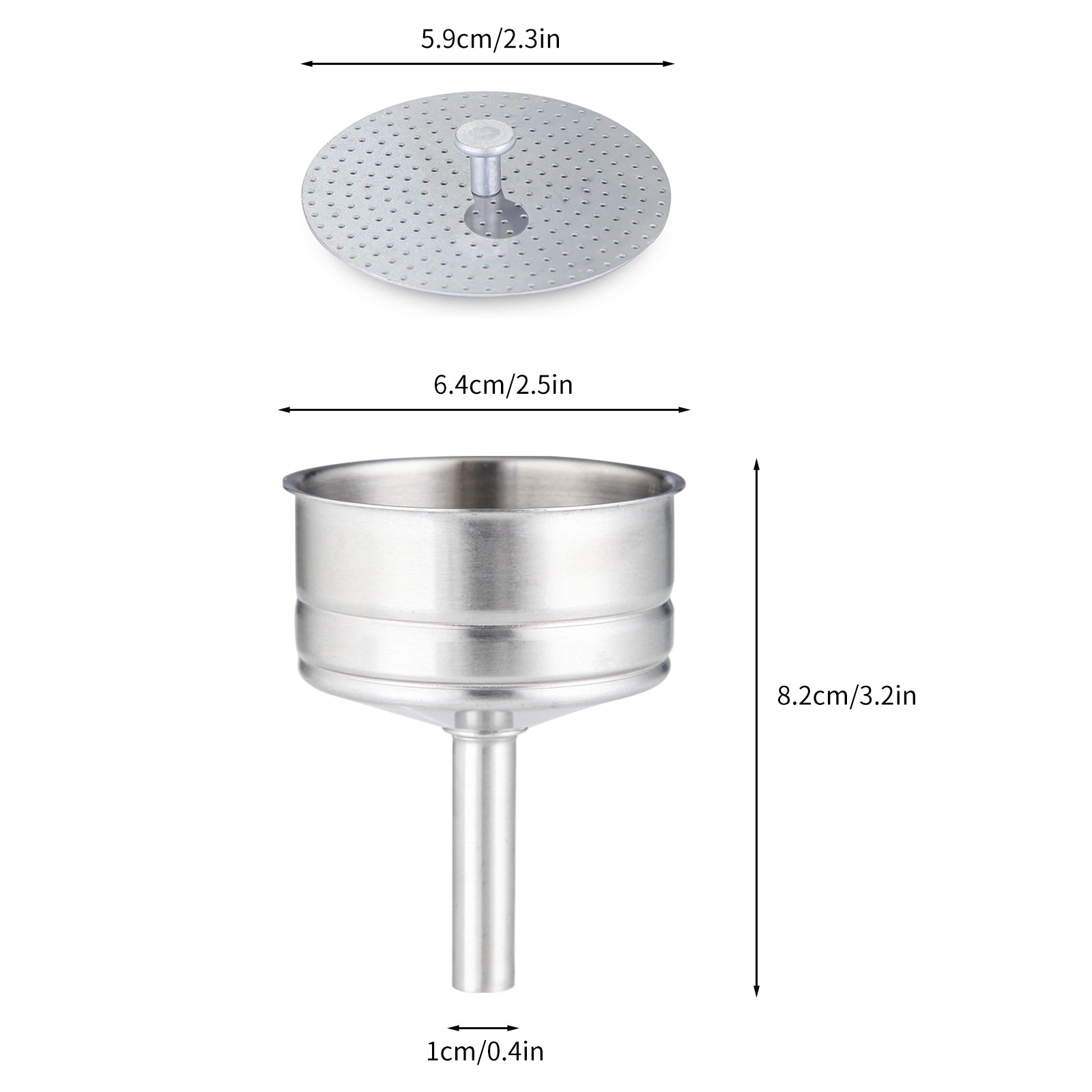 Easyworkz Stainless Steel Coffee Funnel Filter and Reducer & Set of Silicone Gasket Seals and Filter Screen, Espresso Maker Replacement