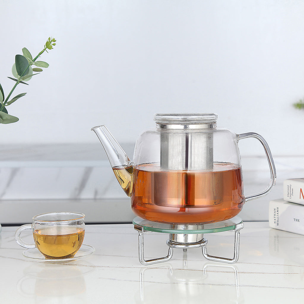 Easyworkz Borosilicate Glass Teapot 50oz / 1500ml with Large Stainless Steel Removable Loose Tea Infuser for Fruit Herbal and Infusion