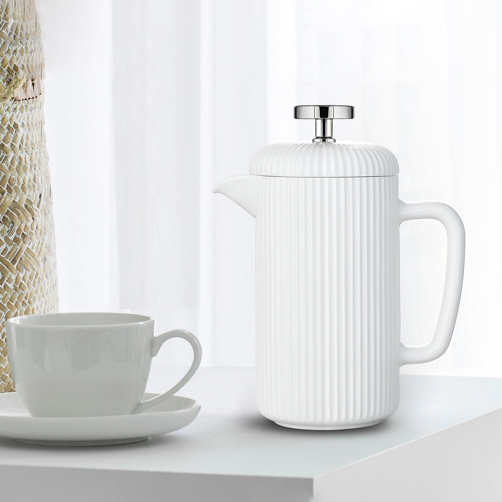 Easyworkz Porcelain French Press, Coffee Maker with Stainless Steel Plunger, Ivory