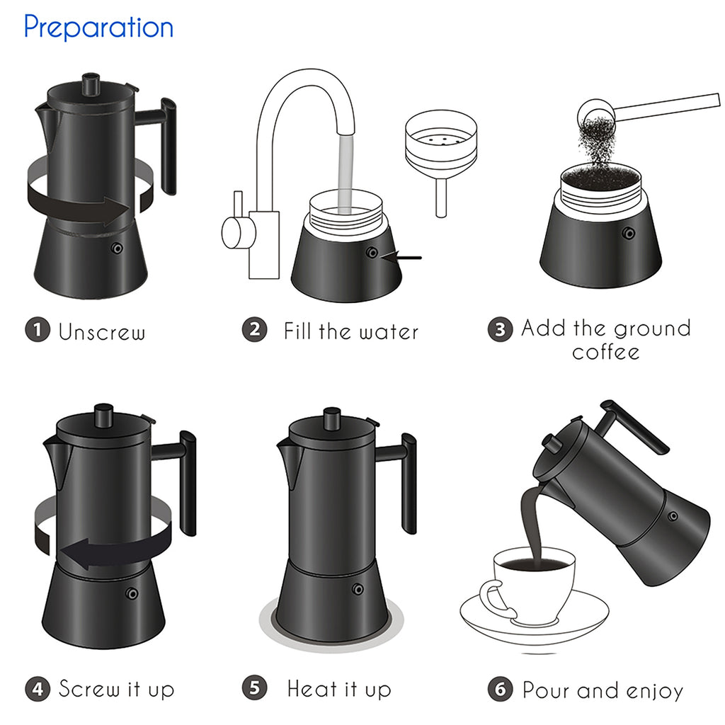 Easyworkz Diego Espressokocher Herdplatte Edelstahl Italienische Kaffeemaschine Induktion Mokkakanne, Mattschwarz