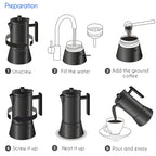Easyworkz Diego Espressokocher Herdplatte Edelstahl Italienische Kaffeemaschine Induktion Mokkakanne, Mattschwarz