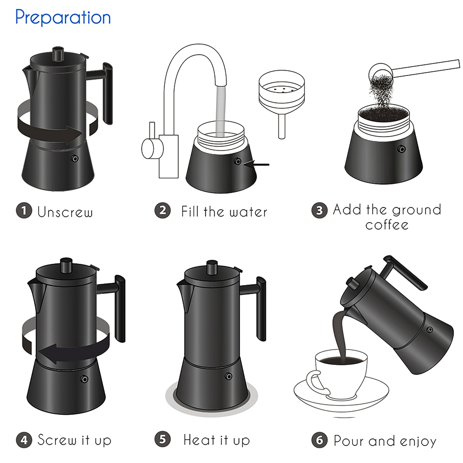 Easyworkz Diego Espressokocher Herdplatte Edelstahl Italienische Kaffeemaschine Induktion Mokkakanne, Mattschwarz
