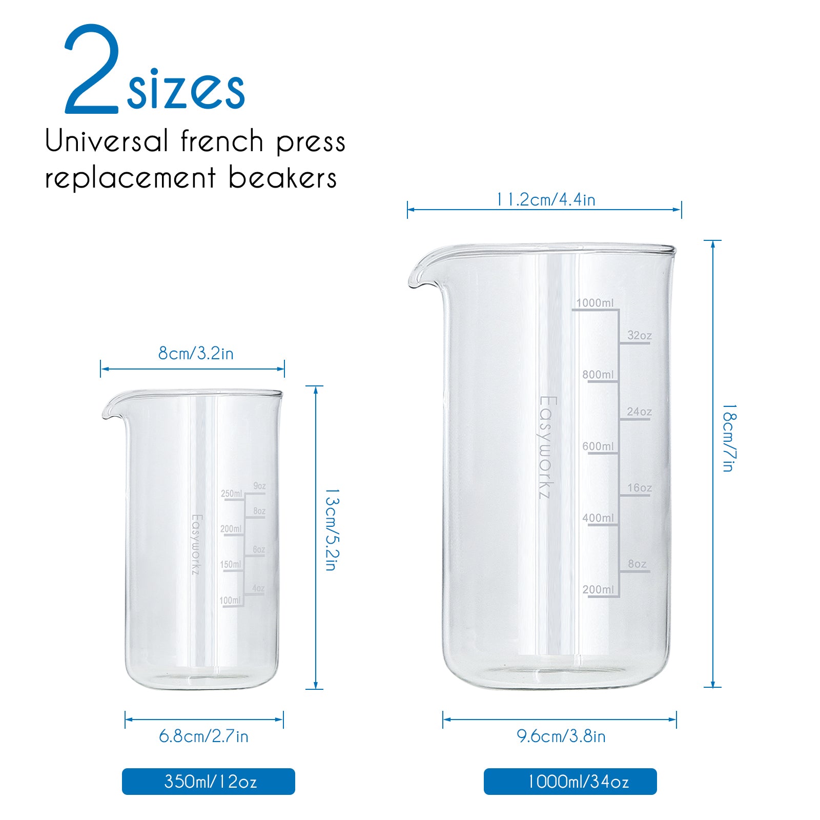 Easyworkz Borosilicate Glass Replacement Beaker for Easyworkz French Press Coffee Maker