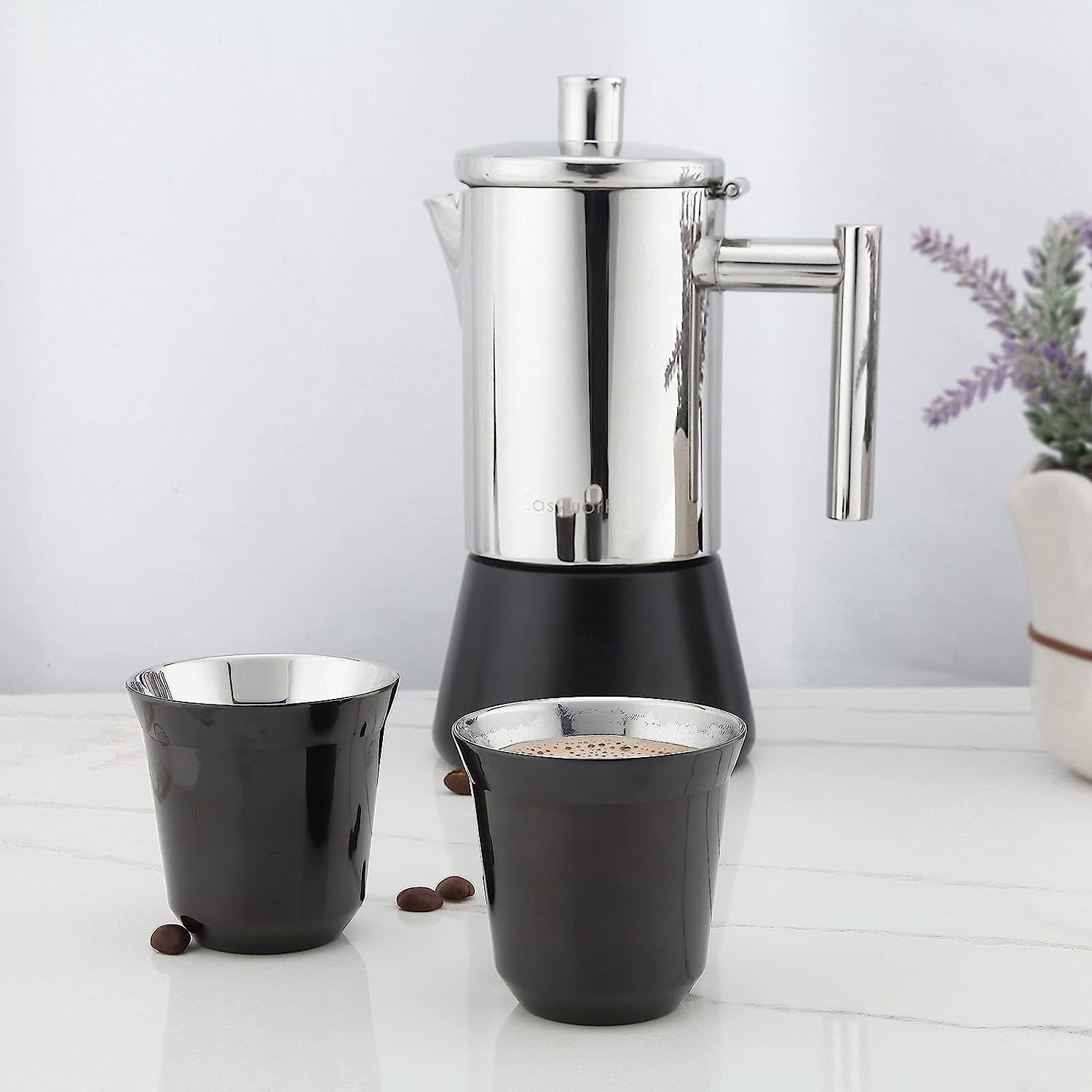 Easyworkz Stainless Steel Espresso Cup 2pcs Set Double Wall Insulated Metal Demitasse Cups