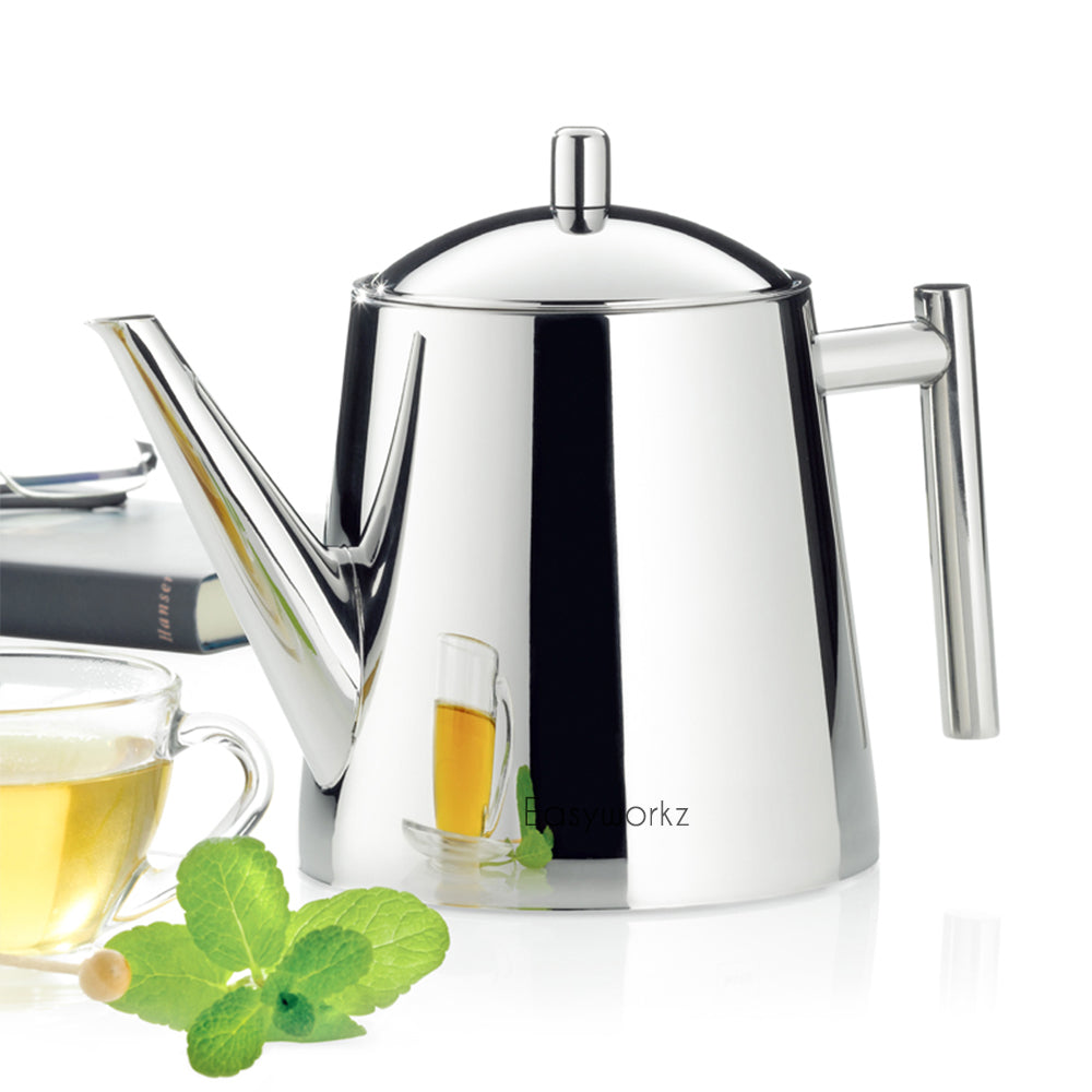 Easyworkz Stainless Steel Teapot with Removeable Infuser Stovetop Tea Maker for Fruit Herbal and Infusion Tea, 34 fl.oz / 1000ml / Double Wall (Not Applicable for Stovetops)