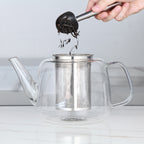 Easyworkz Borosilicate Glass Teapot 50oz / 1500ml with Large Stainless Steel Removable Loose Tea Infuser for Fruit Herbal and Infusion