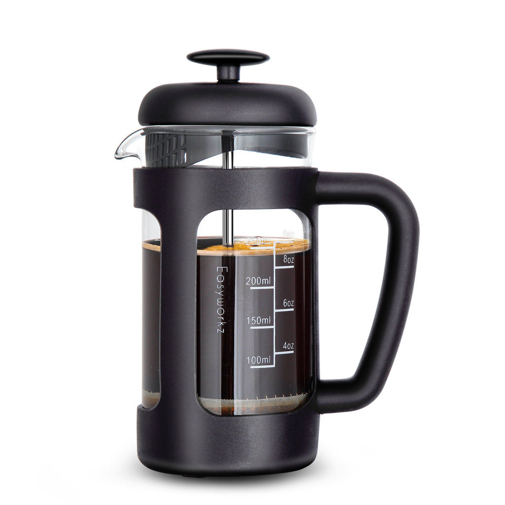 Easyworkz French Press 12 fl.oz / 350 ml Coffee Tea Maker with Borosilicate Glass,Soft Grip Handle, Black