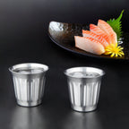 Easyworkz Stainless Steel Espresso Cup 2pcs Set Double Wall Insulated Metal Demitasse Cups 5 fl.oz/ 150 ml, Brushed Silver