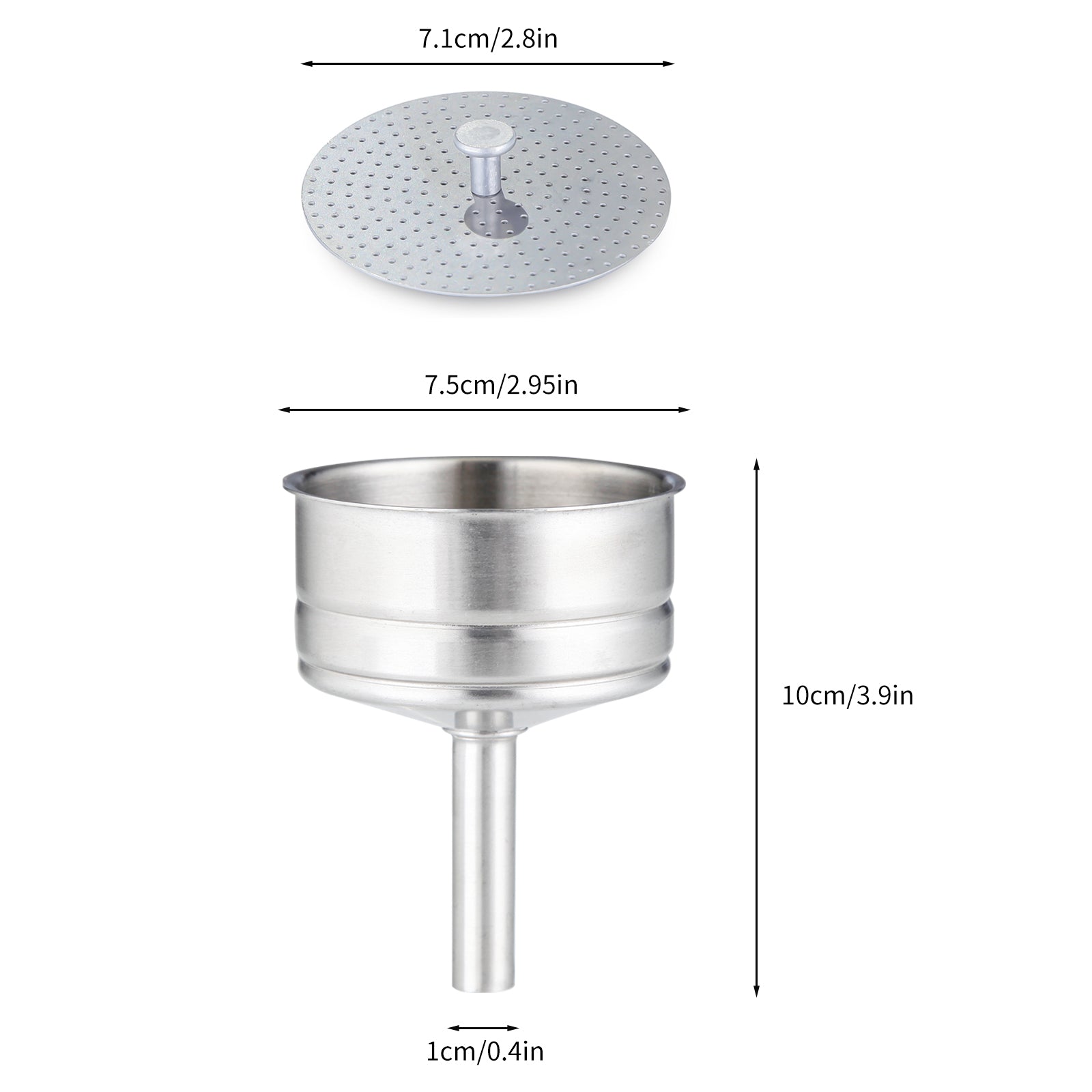 Easyworkz Stainless Steel Coffee Funnel Filter and Reducer & Set of Silicone Gasket Seals and Filter Screen, Espresso Maker Replacement