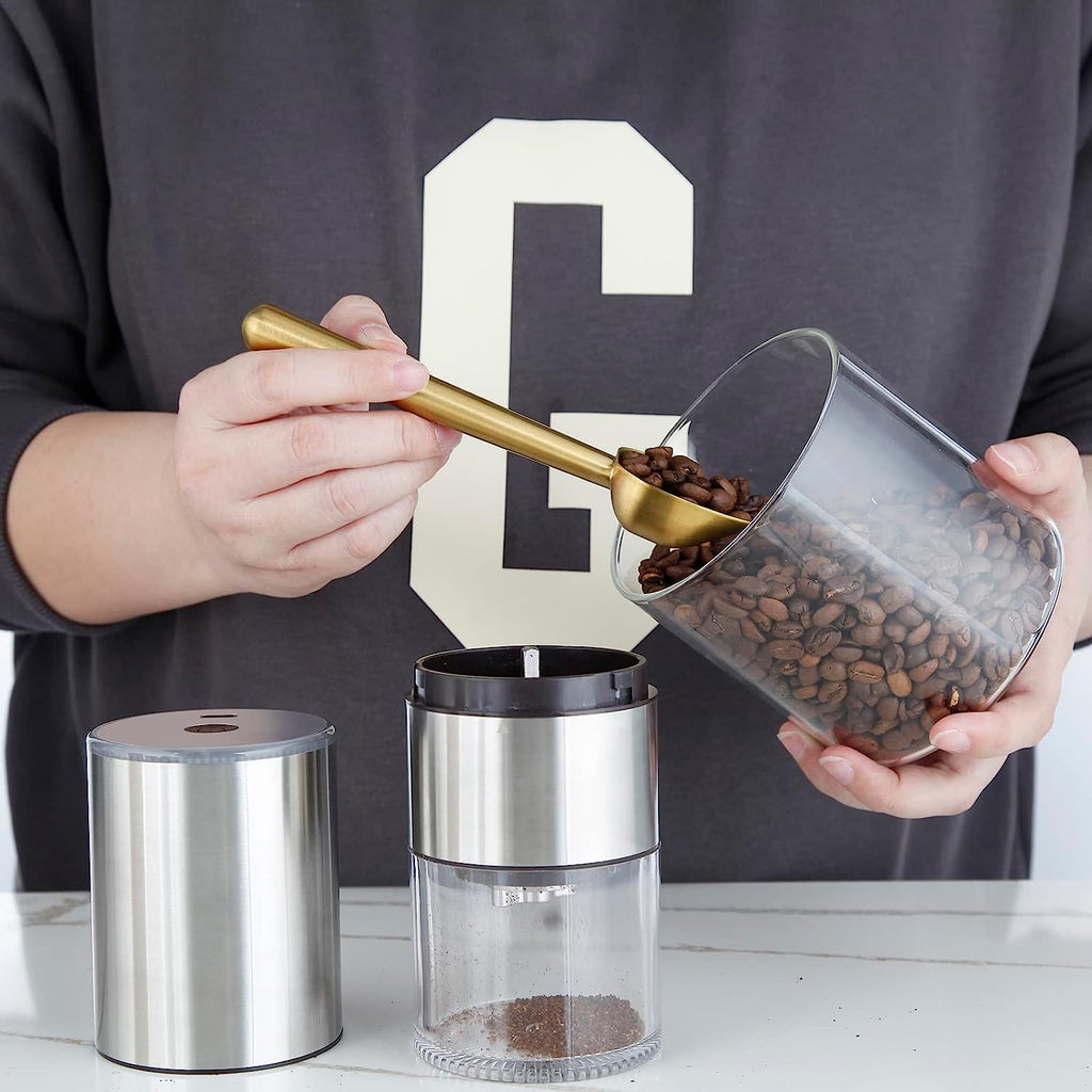 Easyworkz Stainless Steel Long Hollow Handle Coffee Scoop 7g Measuring Spoon for Ground Coffee and Loose Leaf Tea, Brass Gold