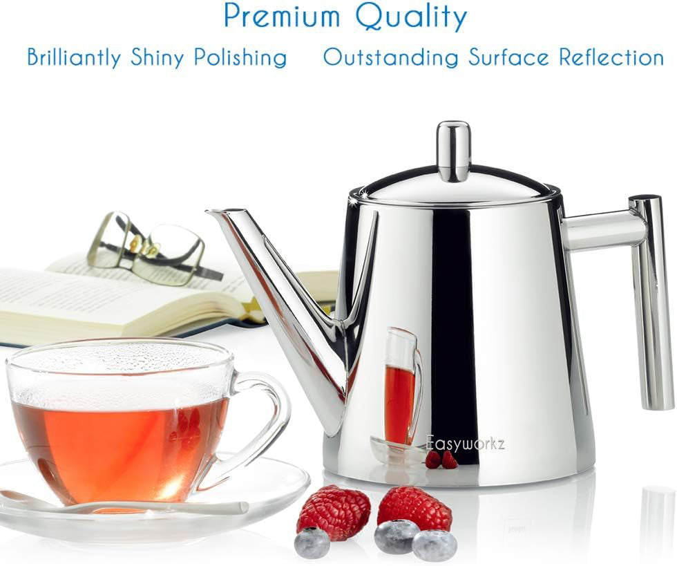 Easyworkz Stainless Steel Teapot with Removeable Infuser Stovetop Tea Maker for Fruit Herbal and Infusion Tea, 50 fl.oz / 1500 ml