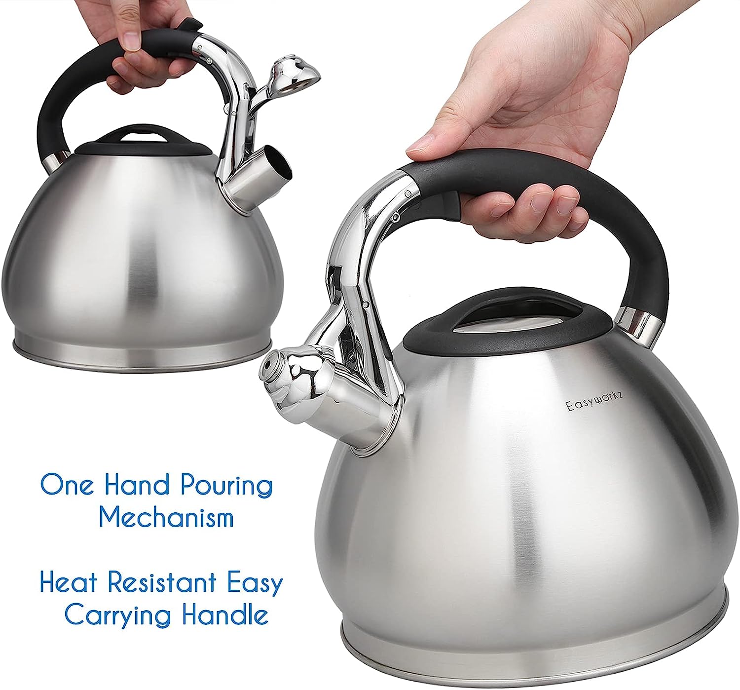 Easyworkz Whistling Stovetop Tea Kettle Food Grade Stainless Steel Hot Water Tea Pot With Loud Whistle, 3.1 qt / 3.0 L