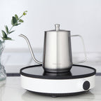 Easyworkz Gooseneck Pour Over Coffee Kettle 30 fl oz / 900 ml Stainless Steel Hand Drip Coffee Pot with Long Narrow Spout Suitable for Induction Cookers, Silver with Thermometer