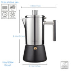 Easyworkz Diego Espressokocher aus Edelstahl, italienische Kaffeemaschine Induktion Mokkakanne, Schwarz