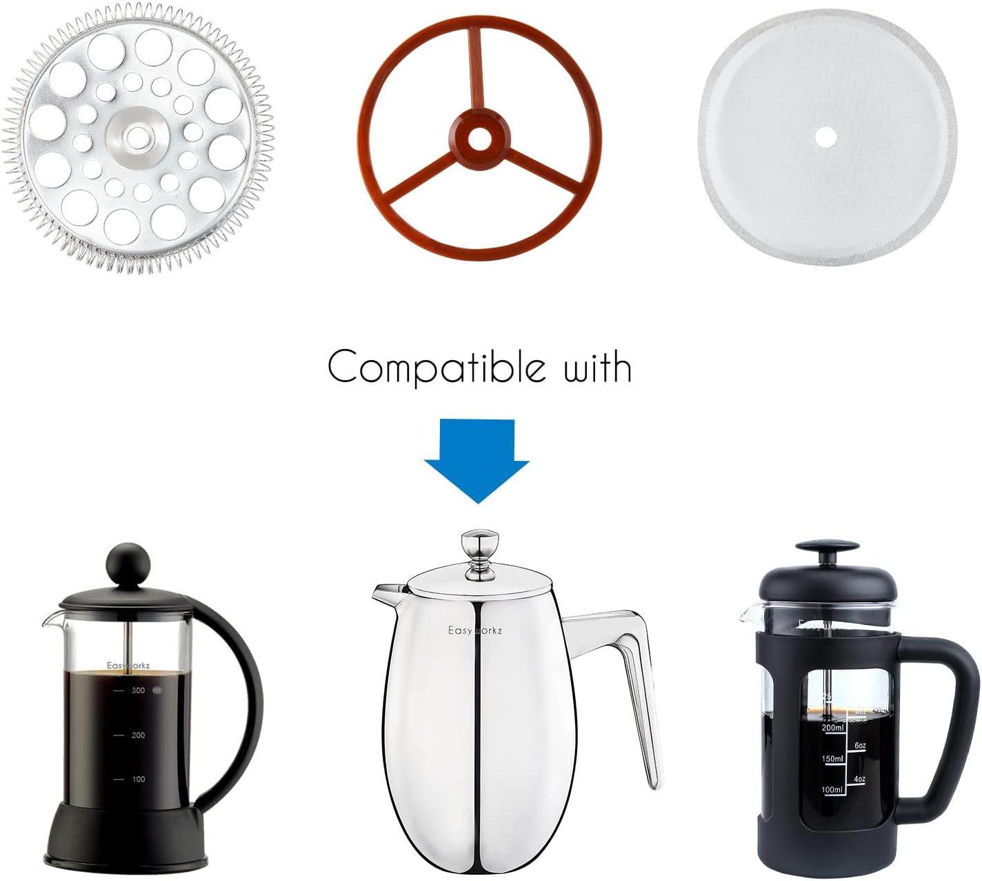 French Press Filter Replacement Parts - 3 Pcs Set for Easyworkz Coffee Press Cafetiere