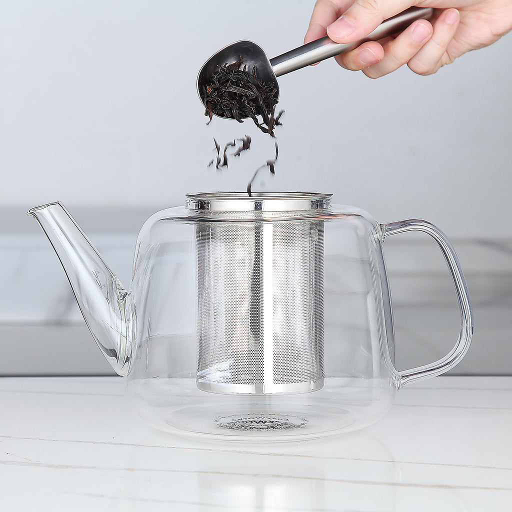 Easyworkz Borosilicate Glass Teapot 50oz / 1500ml with Large Stainless Steel Removable Loose Tea Infuser for Fruit Herbal and Infusion, Clear