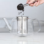Easyworkz Borosilicate Glass Teapot 50oz / 1500ml with Large Stainless Steel Removable Loose Tea Infuser for Fruit Herbal and Infusion, Clear