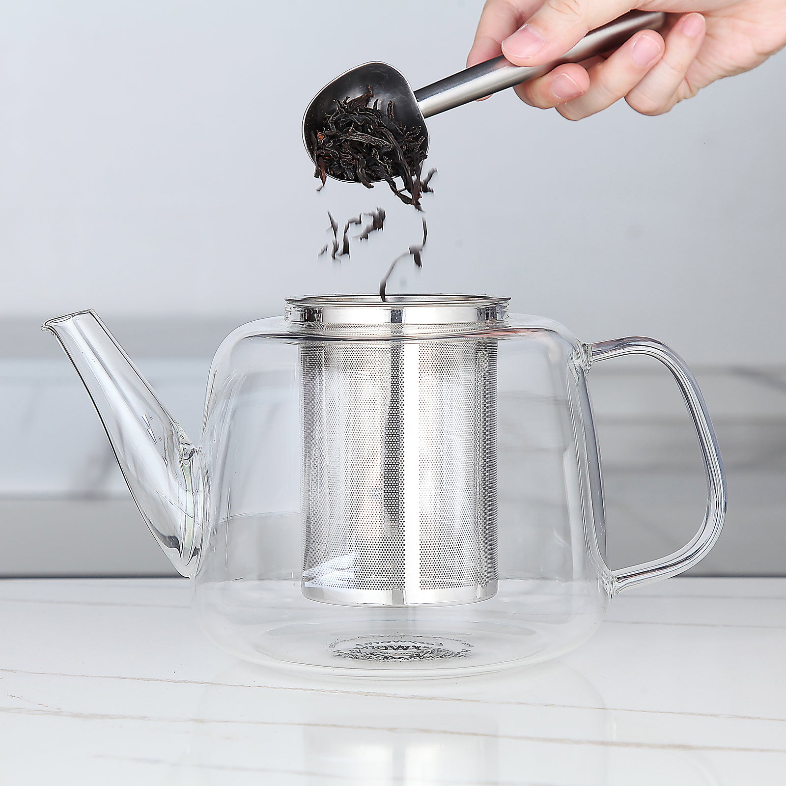 Easyworkz Borosilicate Glass Teapot 50oz / 1500ml with Large Stainless Steel Removable Loose Tea Infuser for Fruit Herbal and Infusion, Clear