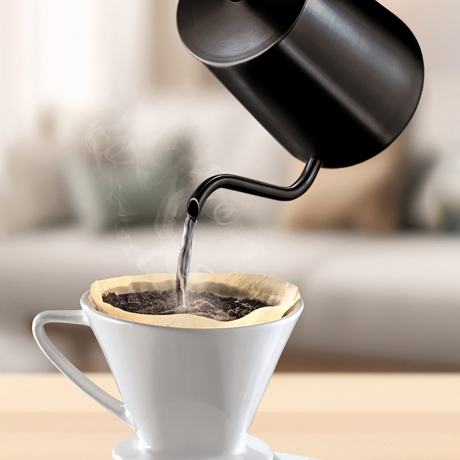 Easyworkz Gooseneck Pour Over Coffee Kettle 30 fl oz / 900 ml Stainless Steel Hand Drip Coffee Pot with Long Narrow Spout Suitable for Induction Cookers, Black with Thermometer