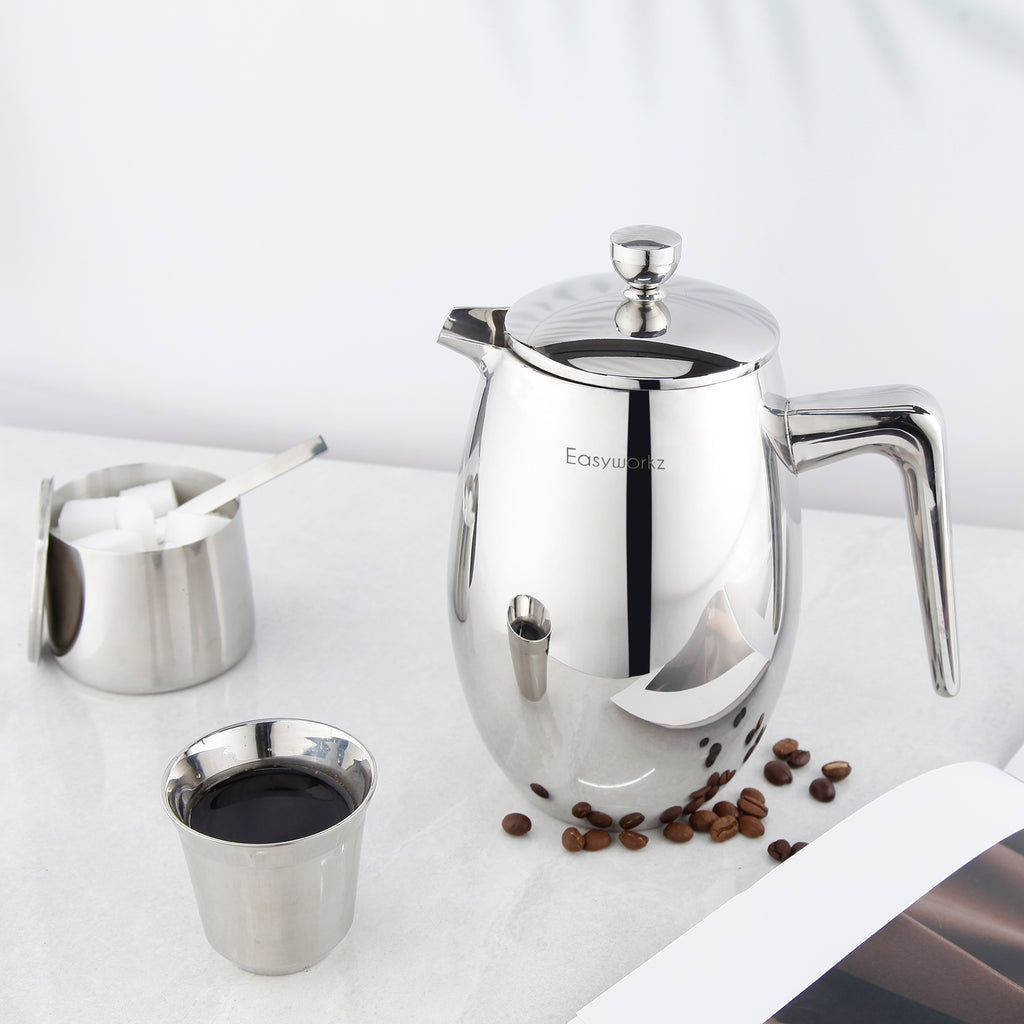 Easyworkz Nando French Press 12 fl.oz / 350 ml Double Wall Insulated Thermal Coffee Maker 304 Stainless Steel Cafetiere,