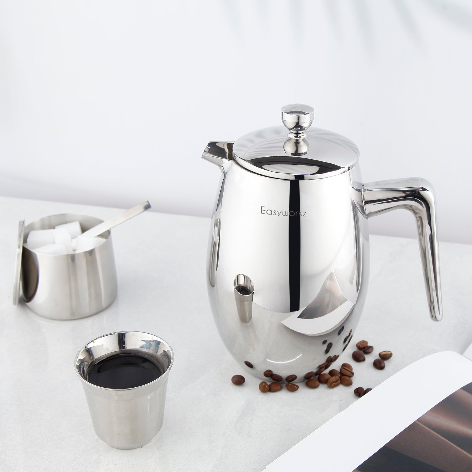Easyworkz Nando French Press 350 ml / 12 fl.oz, doppelwandig isolierte thermische Kaffeemaschine aus Edelstahl 304, Cafetière,