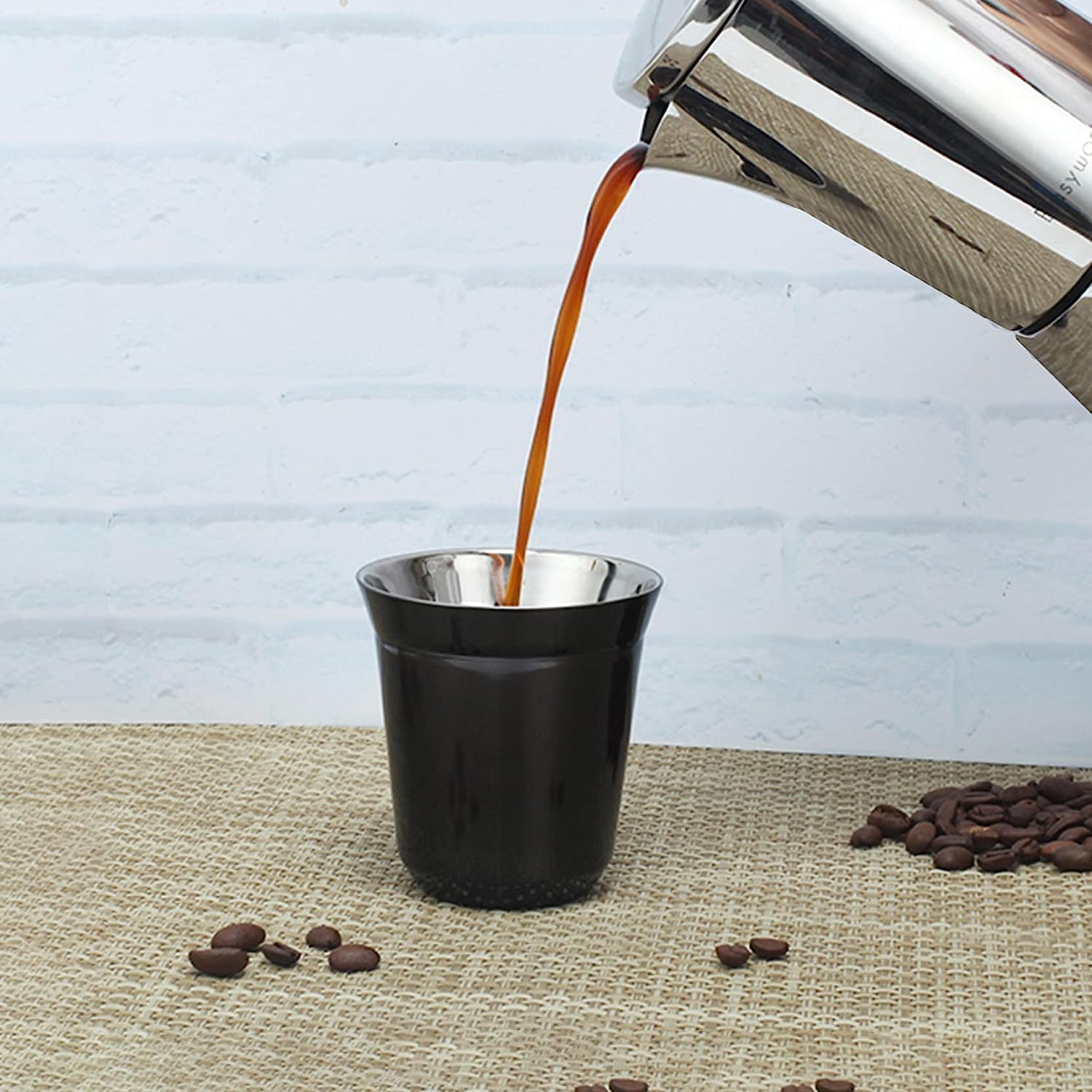 Easyworkz Stainless Steel Espresso Cup 2pcs Set 2.5-5 fl.oz(75-150 ml) Double Wall Insulated Metal Demitasse Cups, Gunmetal