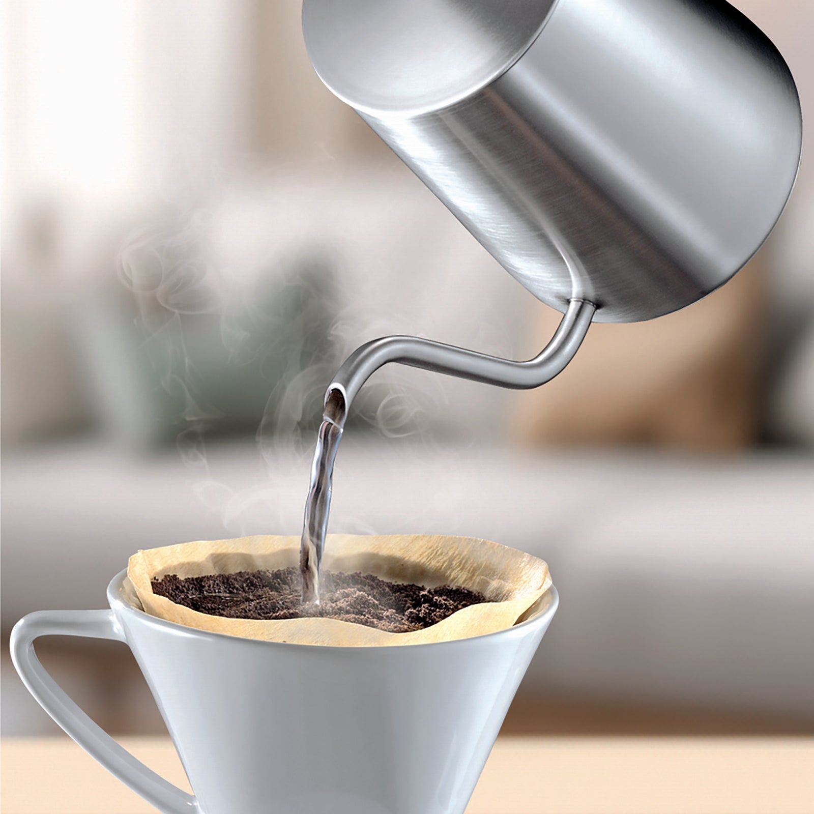 Easyworkz Gooseneck Pour Over Coffee Kettle 30 fl oz / 900 ml Stainless Steel Hand Drip Coffee Pot with Long Narrow Spout Suitable for Induction Cookers, Silver with Thermometer