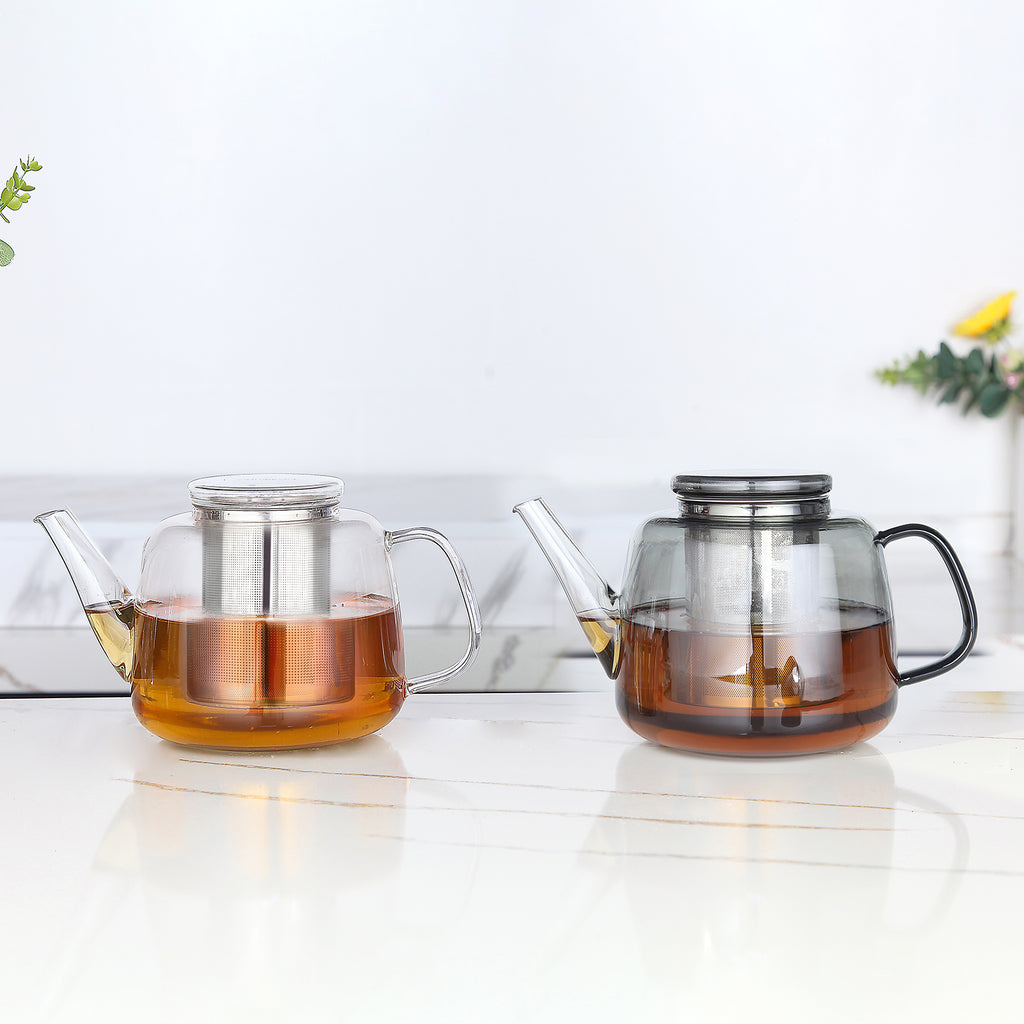 Easyworkz Borosilicate Glass Teapot 50oz / 1500ml with Large Stainless Steel Removable Loose Tea Infuser for Fruit Herbal and Infusion, Clear