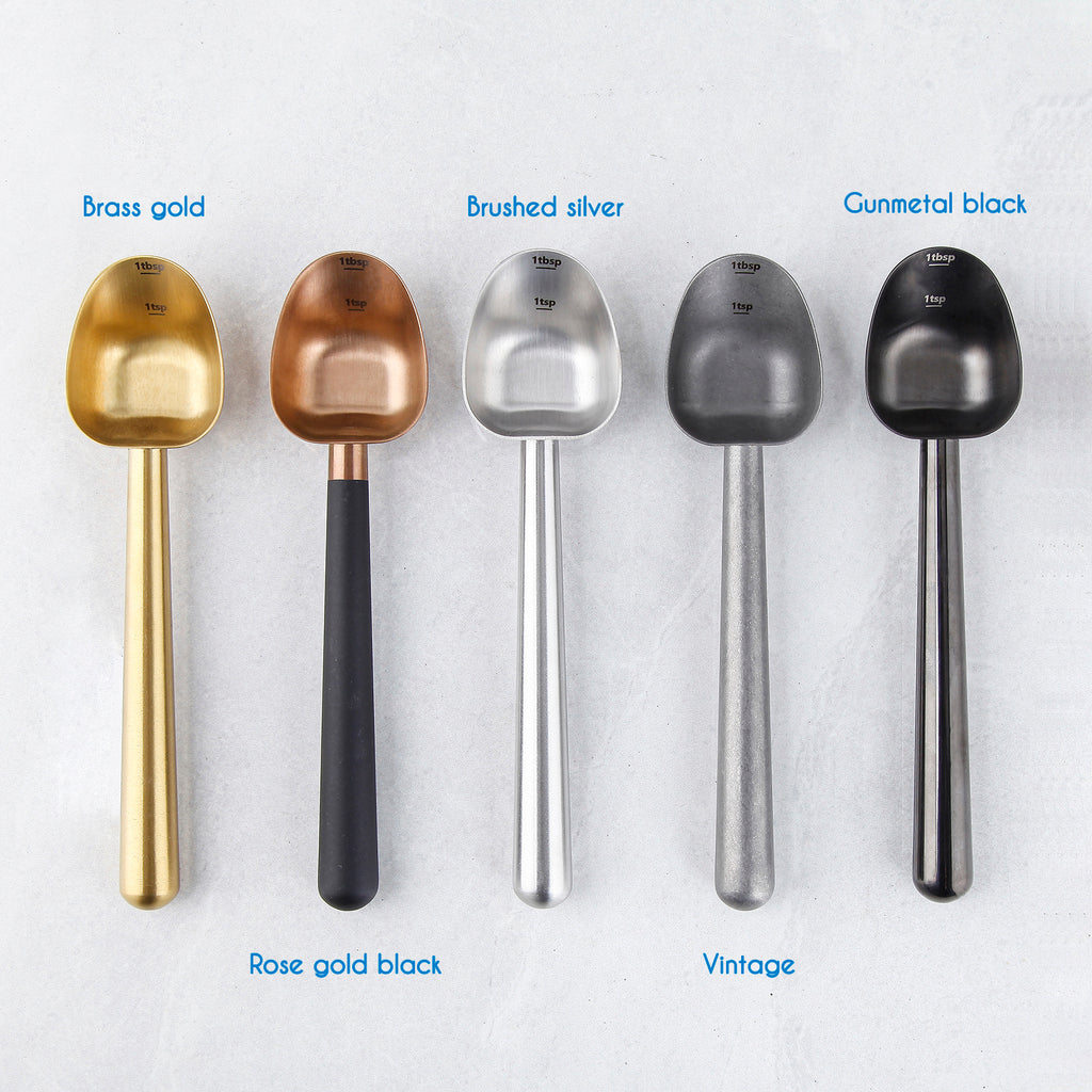 Easyworkz Stainless Steel Long Hollow Handle Coffee Scoop 7g Measuring Spoon for Ground Coffee and Loose Leaf Tea, Rose Gold-Black