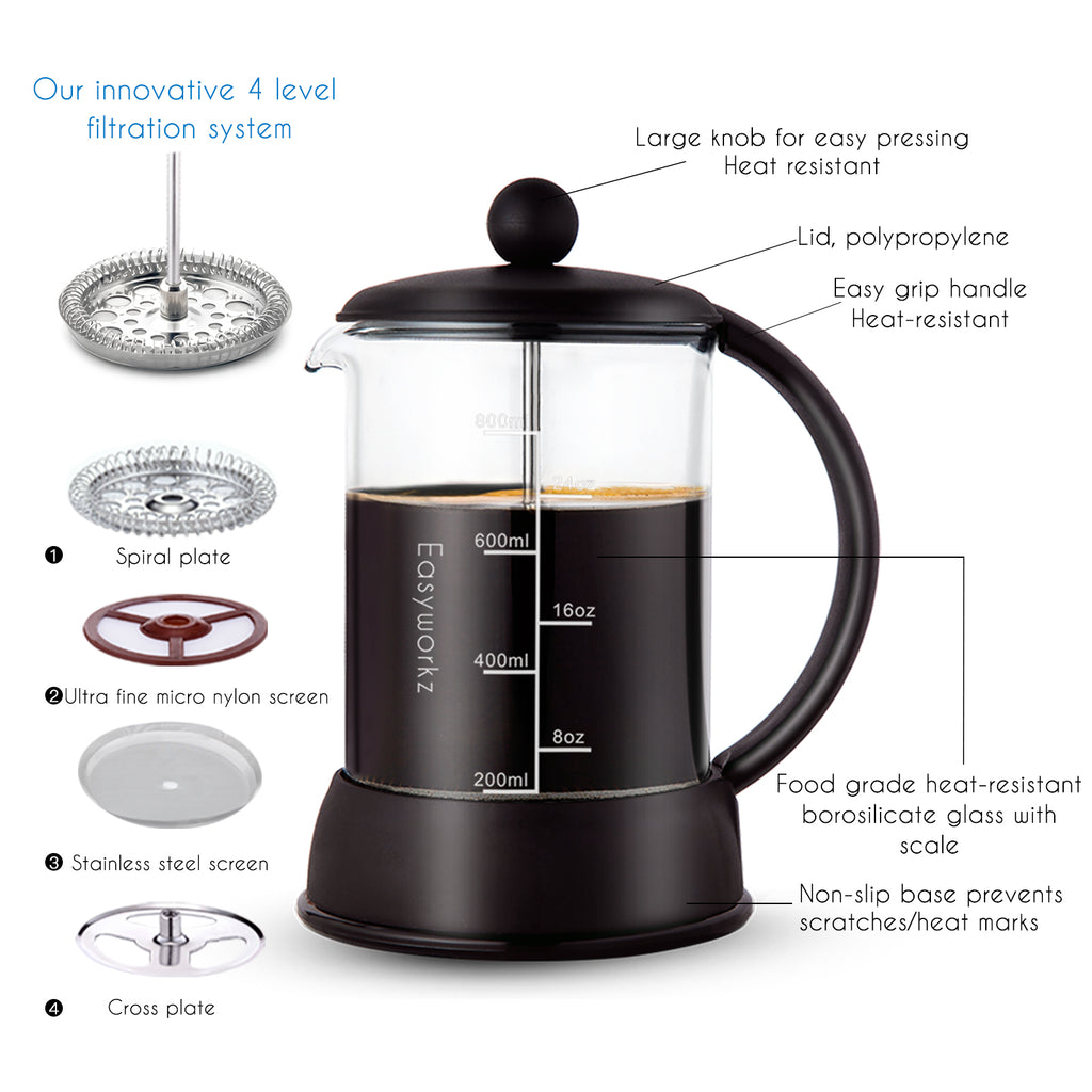 Easyworkz Eclipse French Press Coffee Tea Maker with Borosilicate Glass