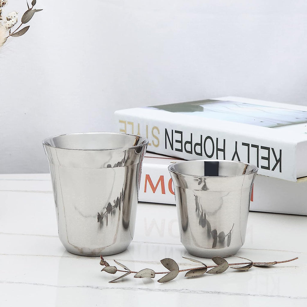 Easyworkz Stainless Steel Espresso Cup 2pcs Set Double Wall Insulated Metal Demitasse Cups