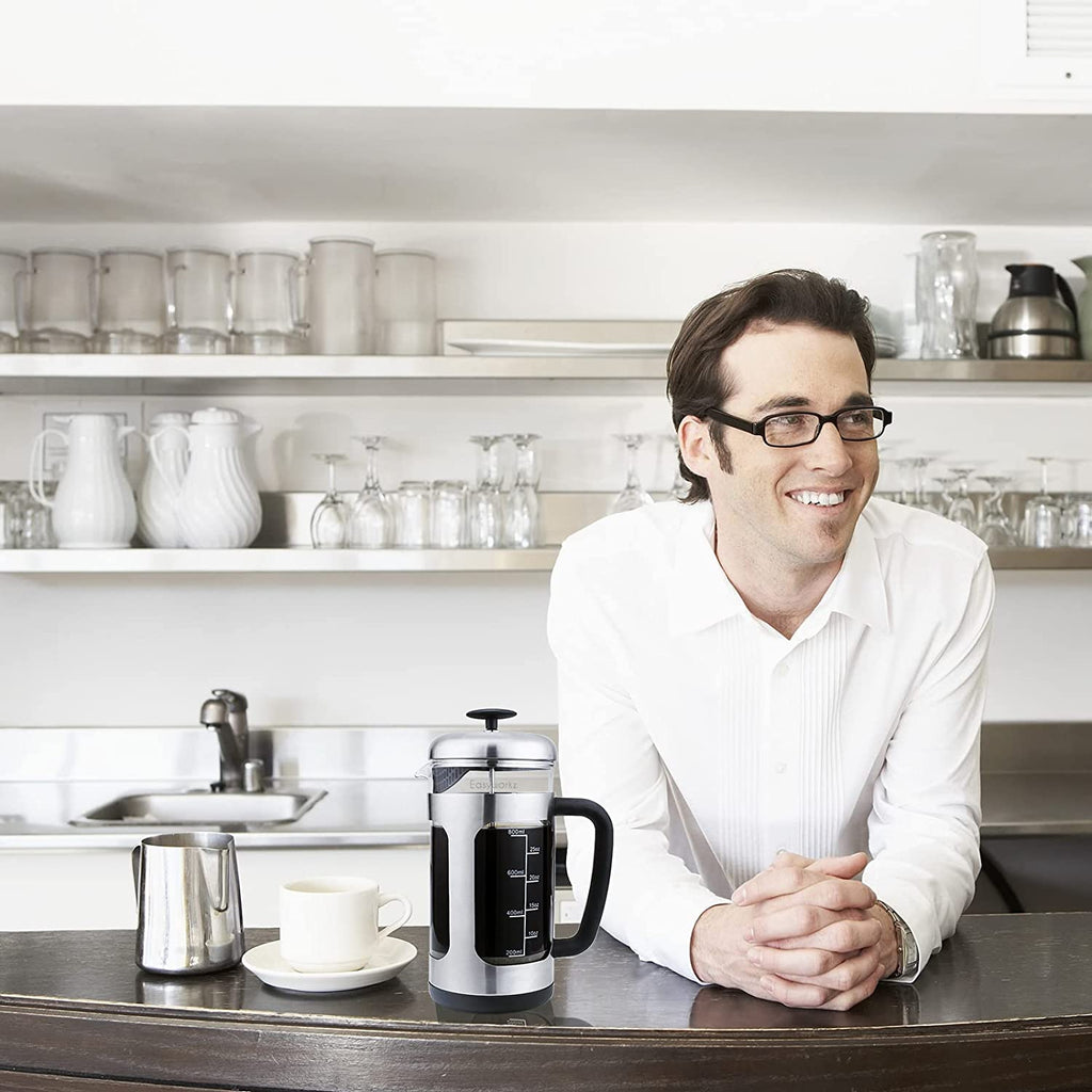 Easyworkz French Press Coffee Tea Maker with Borosilicate Glass Soft Grip Handle