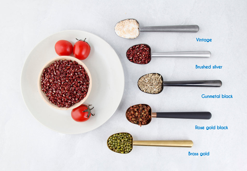 Easyworkz Stainless Steel Long Hollow Handle Coffee Scoop 7g Measuring Spoon for Ground Coffee and Loose Leaf Tea, Rose Gold-Black