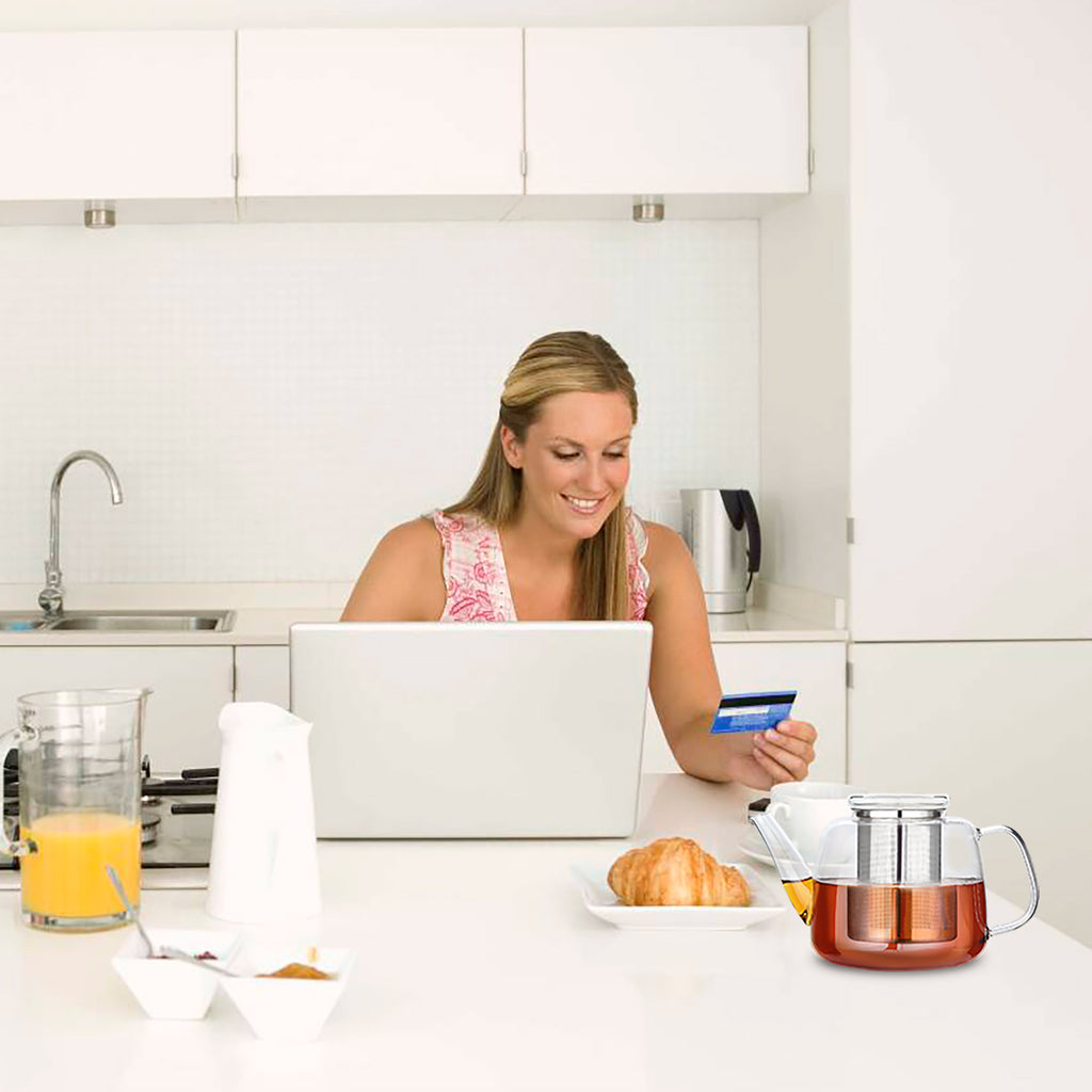 Easyworkz Borosilicate Glass Teapot 50oz / 1500ml with Large Stainless Steel Removable Loose Tea Infuser for Fruit Herbal and Infusion