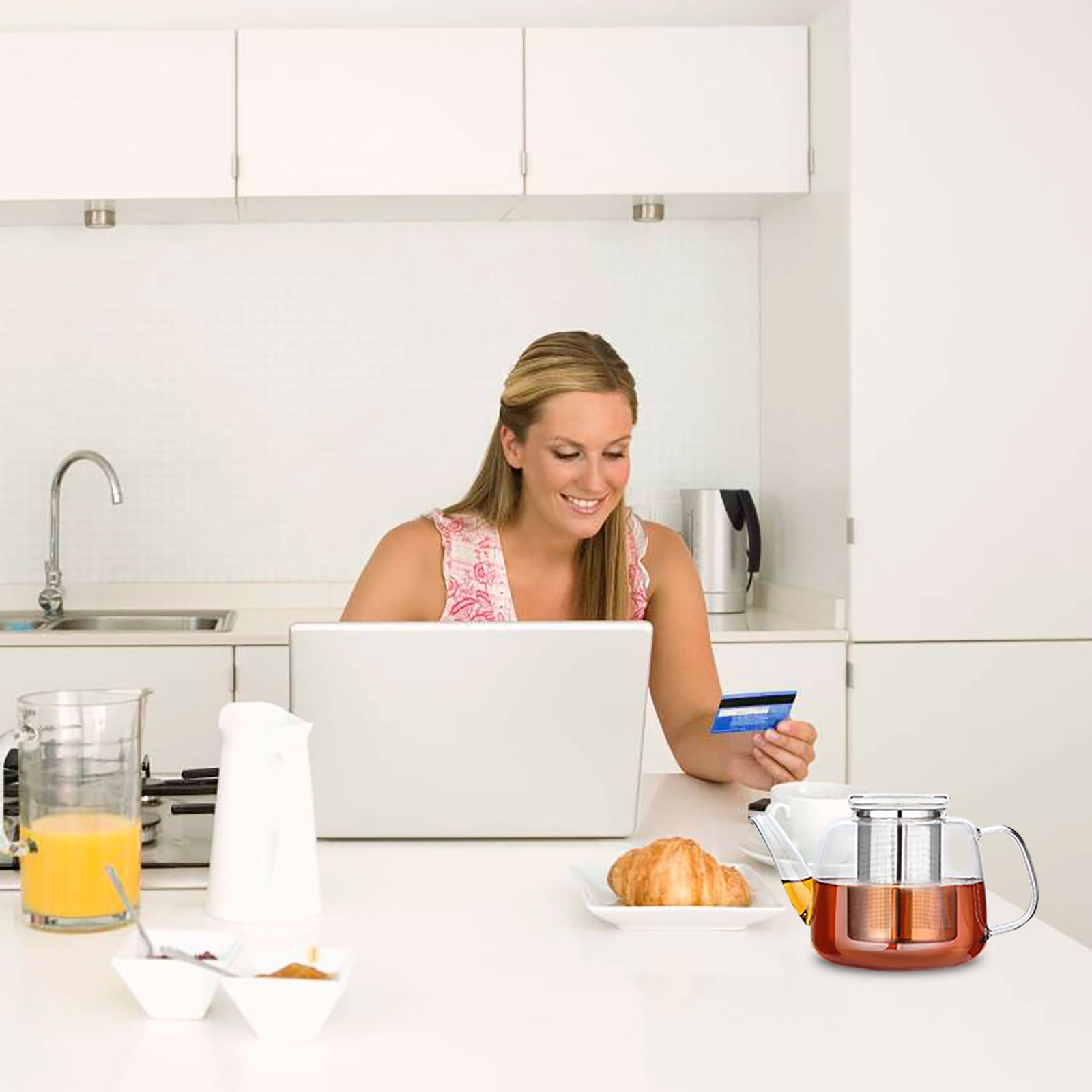 Easyworkz Borosilicate Glass Teapot 50oz / 1500ml with Large Stainless Steel Removable Loose Tea Infuser for Fruit Herbal and Infusion