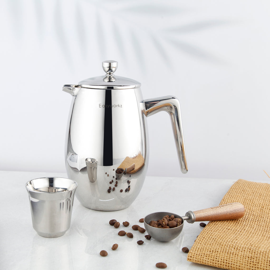 Easyworkz Nando French Press 12 fl.oz / 350 ml Double Wall Insulated Thermal Coffee Maker 304 Stainless Steel Cafetiere,