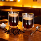 Easyworkz Double Walled Glass Coffee Mugs,Set of 2, Clear Borosilicate Glass Cups for Coffee, Tea, Whiskey, Cocktails