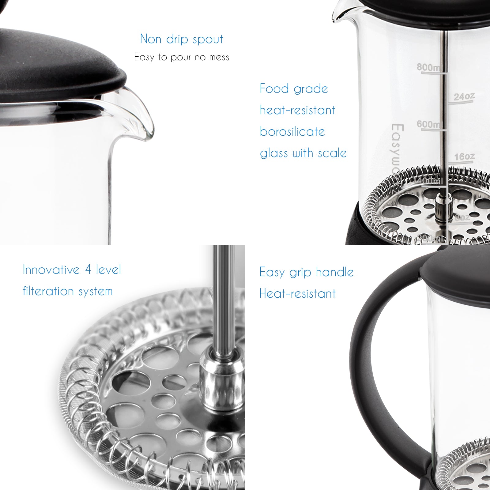 Easyworkz Eclipse French Press Coffee Tea Maker with Borosilicate Glass