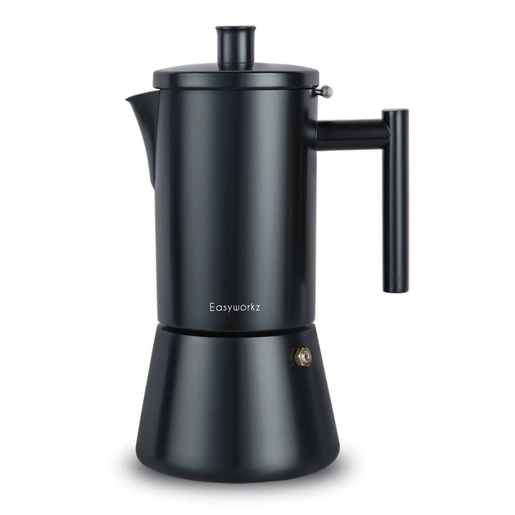 Easyworkz Diego Espressokocher Herdplatte Edelstahl Italienische Kaffeemaschine Induktion Mokkakanne, Mattschwarz